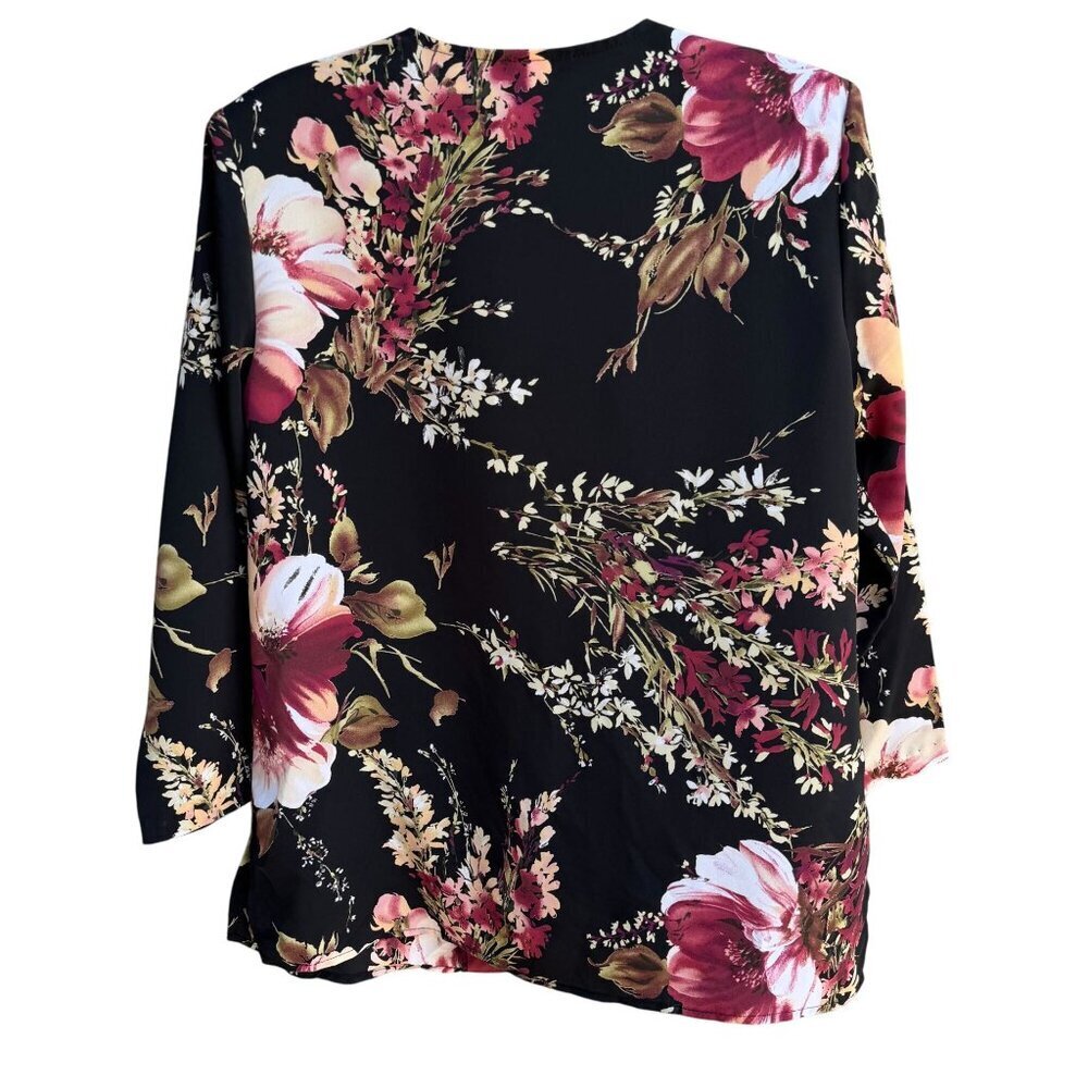 Maggie Sweet‎ Vintage Y2K Womens Floral Black Pink Boho Long Sleeve Blouse S - Picture 2 of 8